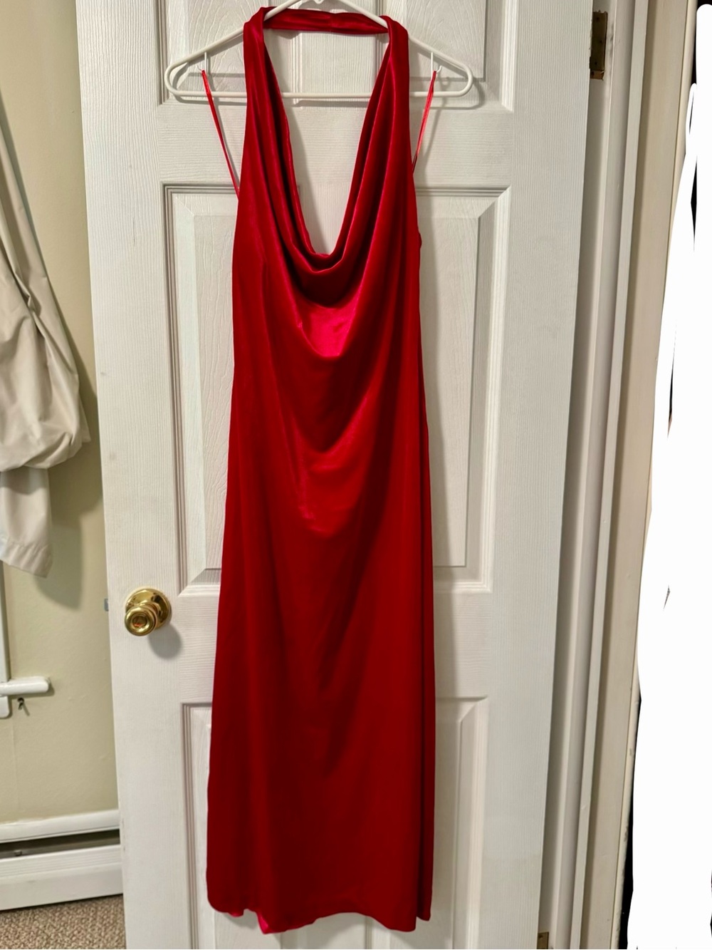 ZARA Red Velvet Halter Cowl Neck Slip Dress